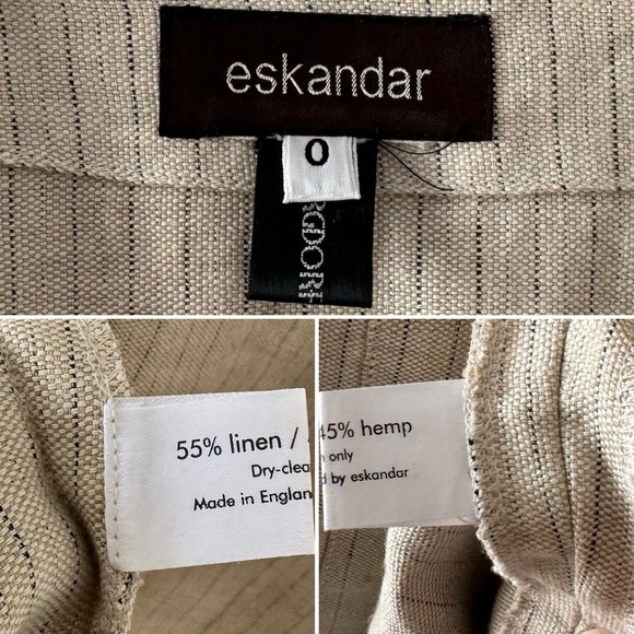 Eskandar Linen Vest Duster Sleeveless Longline Pinstripe Lagenlook Designer 0/ 8 - Picture 7 of 7
